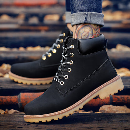 Men's Lace-up PU Leather High-top Casual Snow Boots